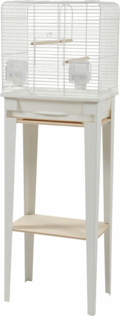 Cage Oiseaux Avec Son Meuble Chic Loft - Blanc - 3 Tailles Disponibles