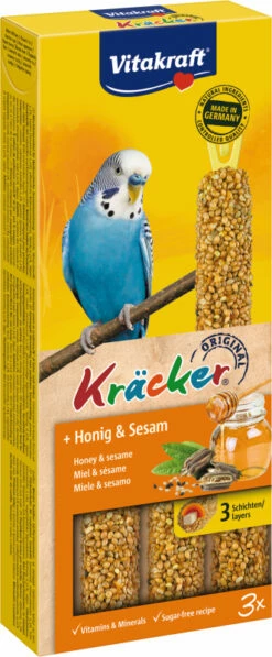 Vitakraft Kräcker - Friandise Pour Perruches Au Miel Et Sésame Perruches - Boîte De 3 Kräckers